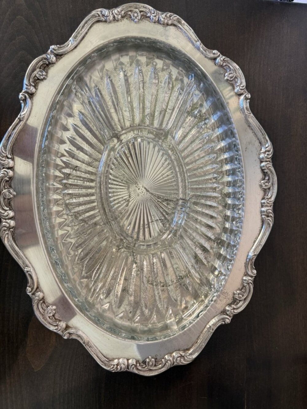 Gorham Heritage YH333 Silverplated Tray with Crystal Glass Divide
